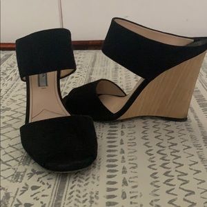 Prada suede and wood wedge heels